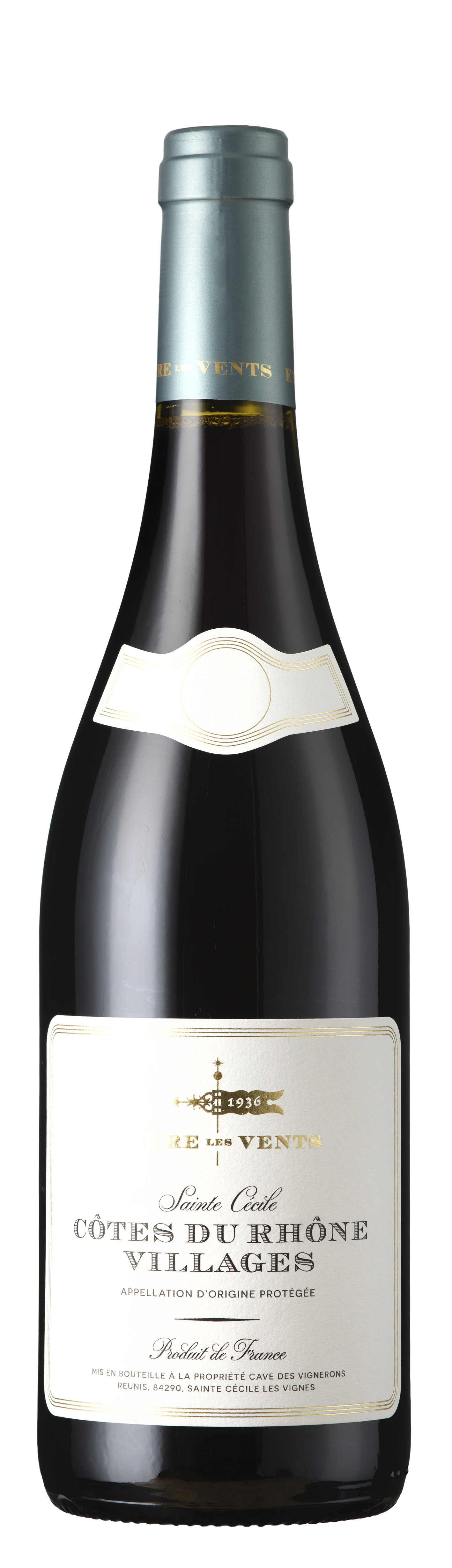 Bottle shot - Entre Les Vents, Côtes du Rhône Villages Rouge, Sainte Cécile, Southern Rhône, France