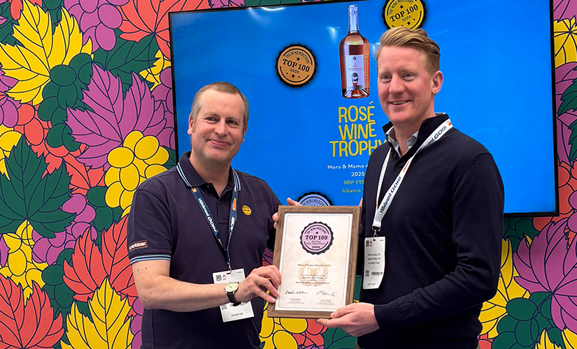 Ned Llewellyn, Sales Director - Off Trade, accepting the 2026 Wine Merchant Magazine Top 100 Best Rose trophy at London Wine Fair